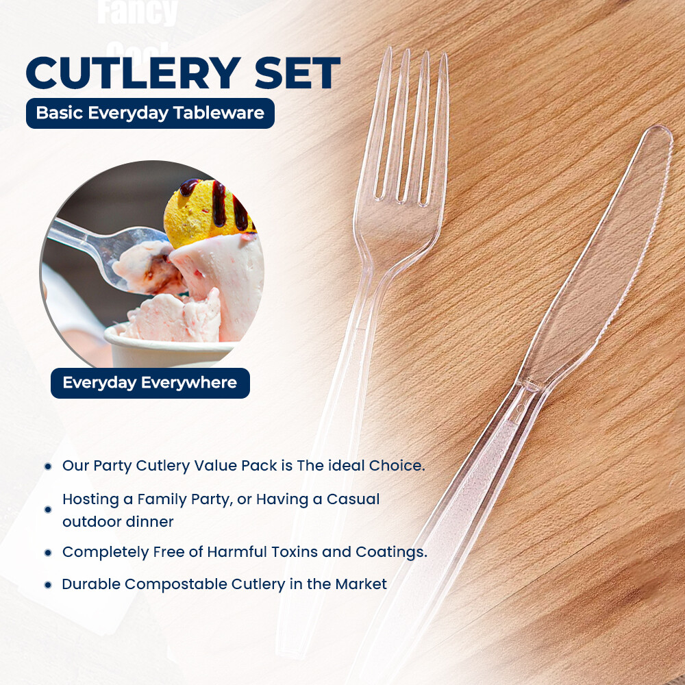 Reusable Tithe Clear Plastic Cutlery Set Catering & Camping Supply