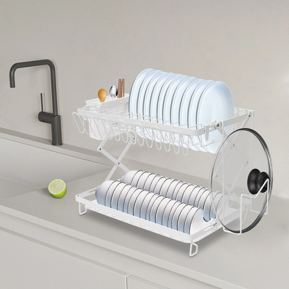 2 Tier Dish Drying Rack for Kitchen, Foldable Dish Drying Rack, Dish Drying Rack