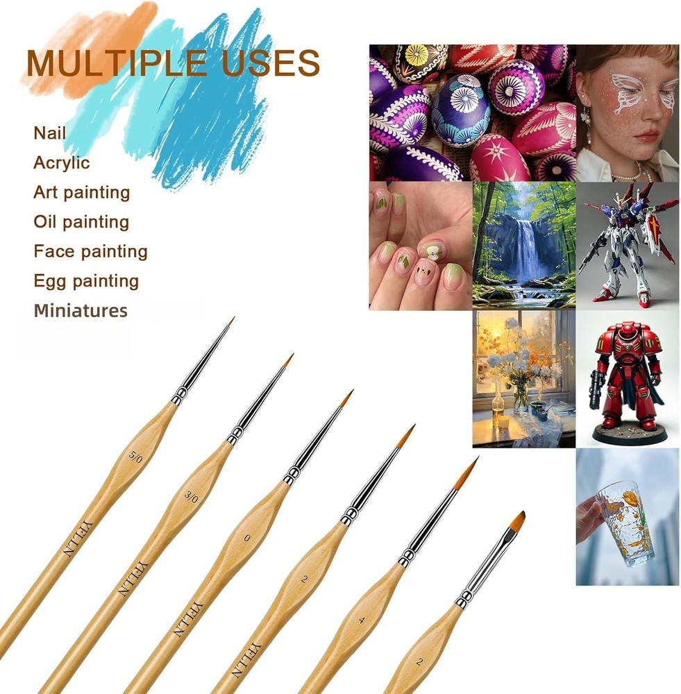 6Pcs Miniature Paint Brushes Set with Triangular Handles - for 12PCS, Wooden