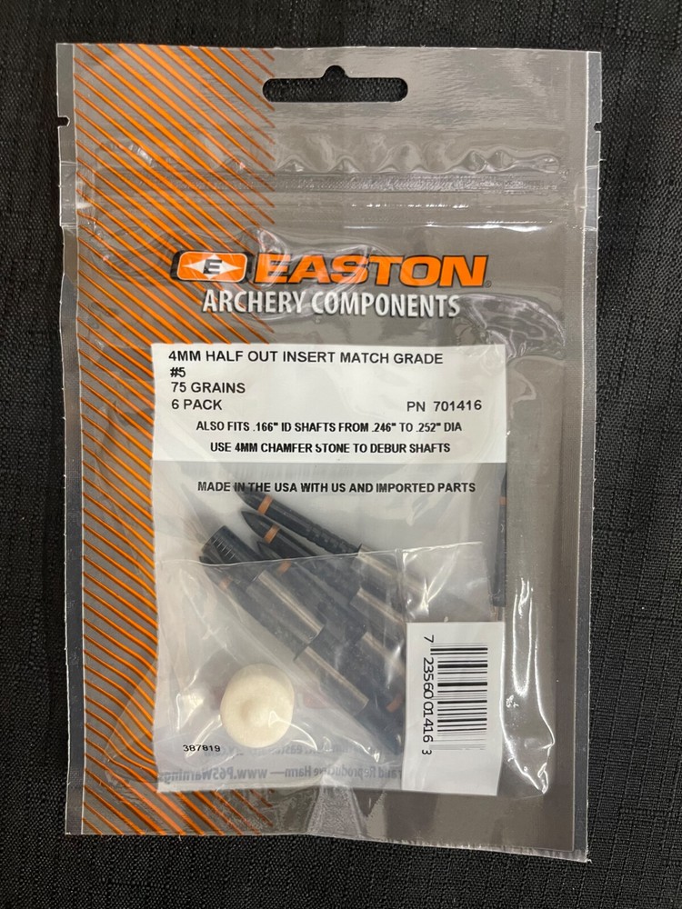 Easton Archery 4MM Match Grade Half Out Inserts 6 Pack Multiple Sizes