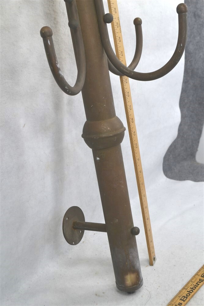 antique late 19th c wall mount coat/hat rack hooks solid brass original