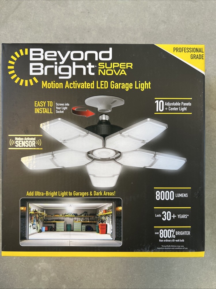 Beyond Bright 8000 lm LED Garage Light with 10 Panels 372 Bulbs Motion Activated