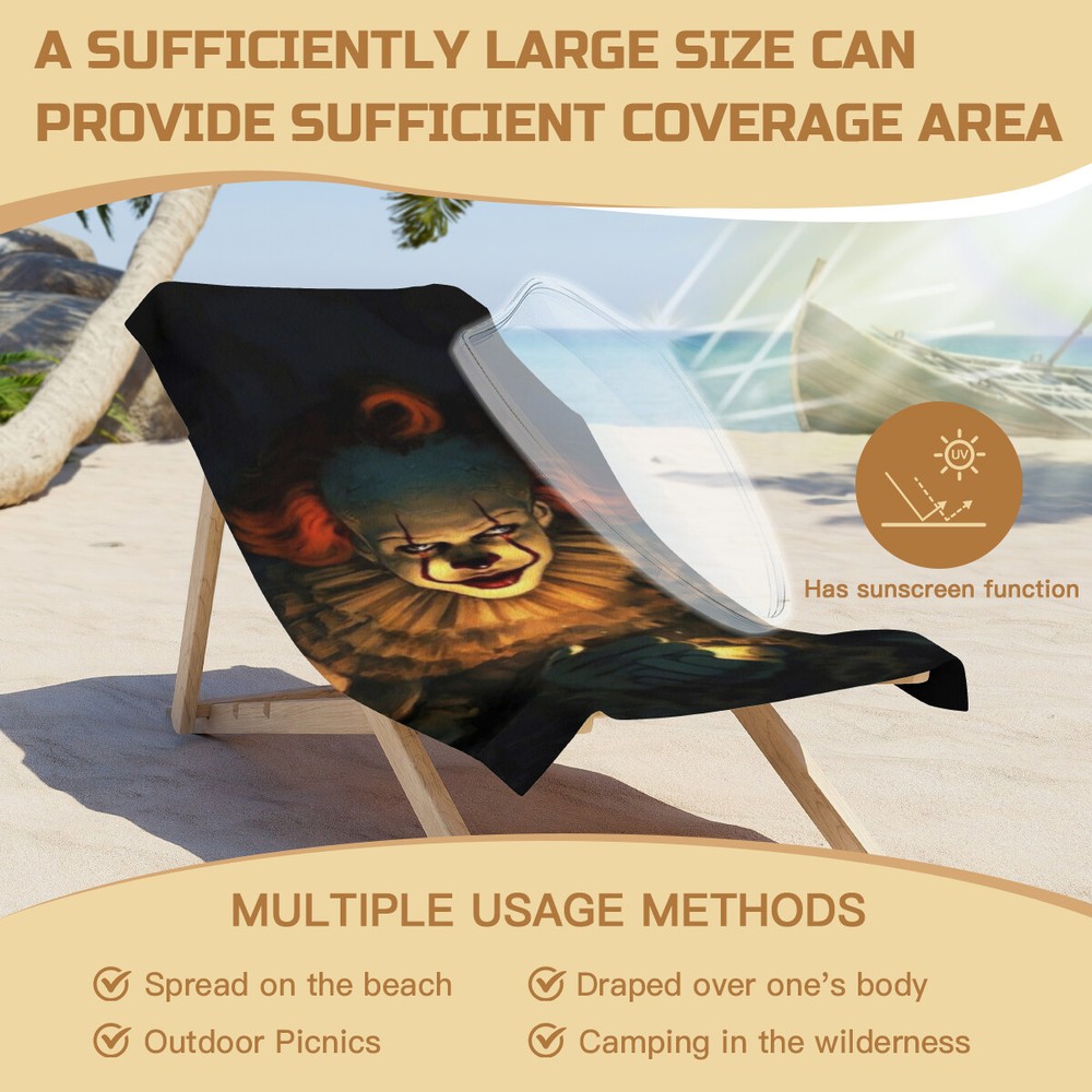 Pennywise Beach Towel Quick Drying Microfiber 30"x60" Birthday Gift