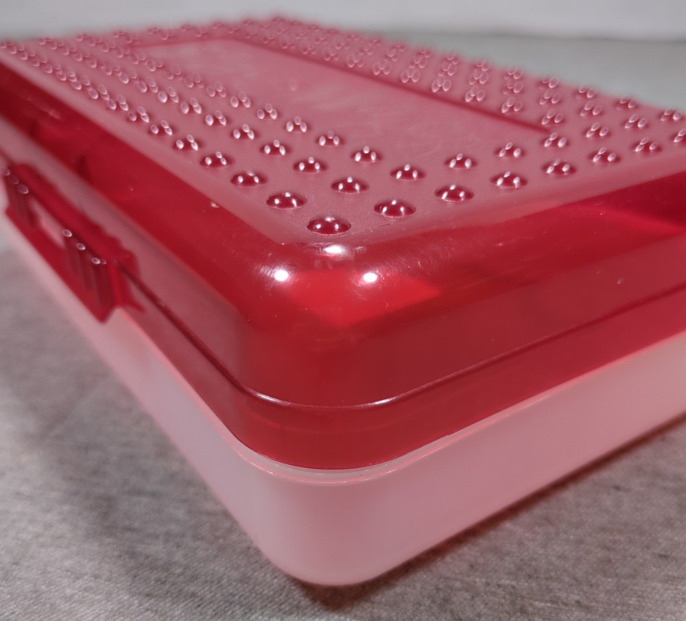 Spacemaker Vintage 1990s Plastic Pencil Case Box Red Top Frosted Bottom