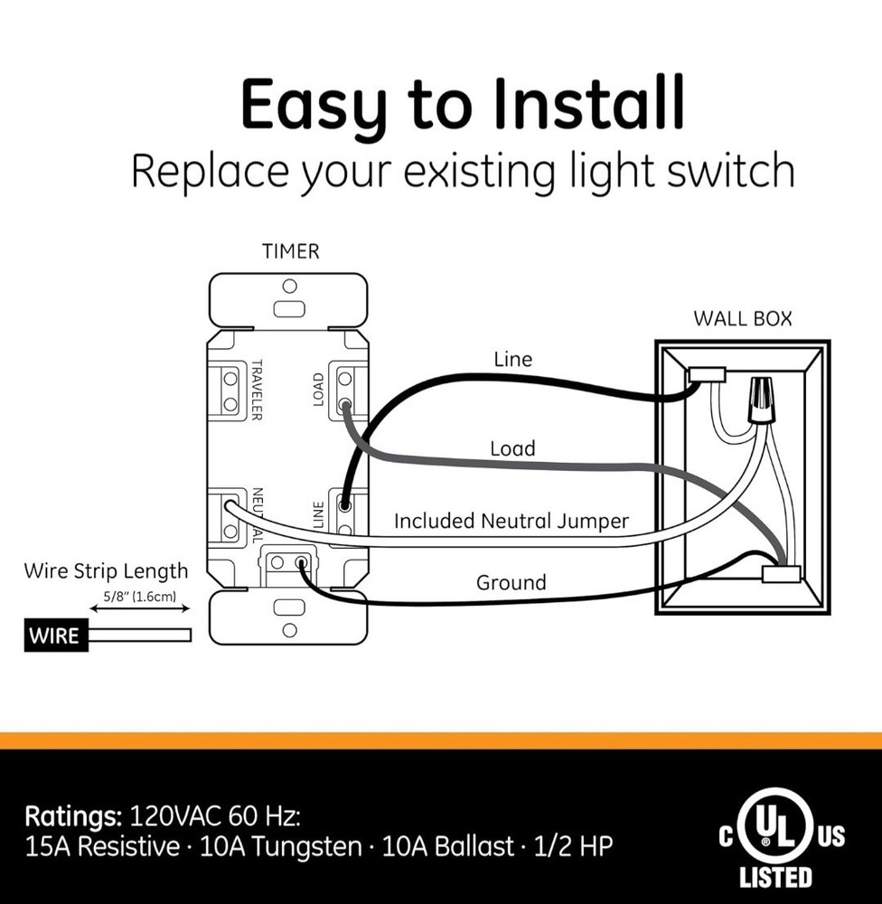 GE Sunsmart Digital In-Wall Timer - Daily ON/OFF Times, Programmable Settings