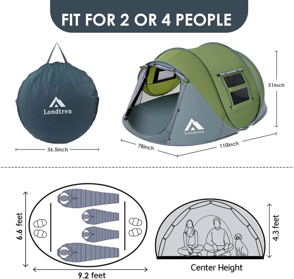 Easy Pop Up 4 Person Waterproof Tent
