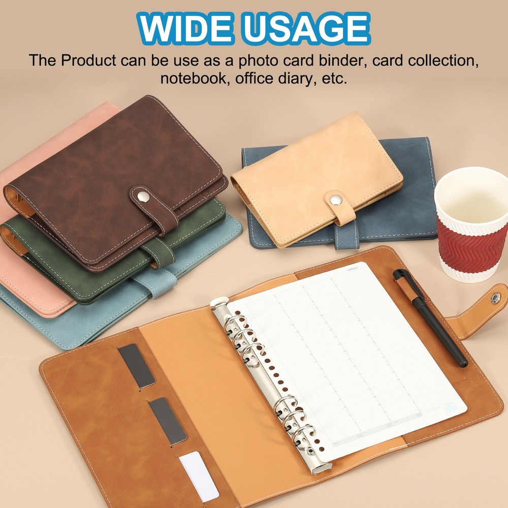 A7 PU Leather Binder Cover, 6 Ring Loose Leaf Binder Protector, Dark Brown