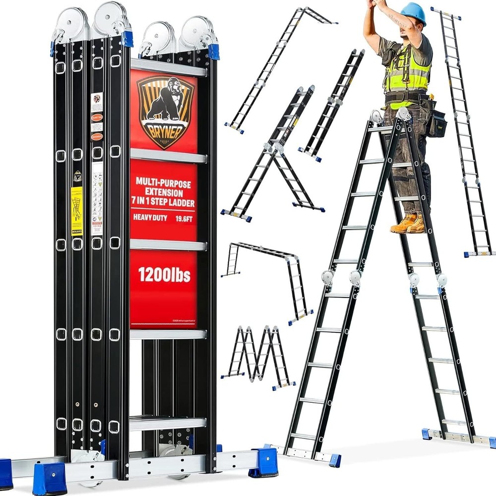 Bryner Folding Step Ladder, 19.6ft, 7 in 1 Multi-Purpose Folding Adjustable