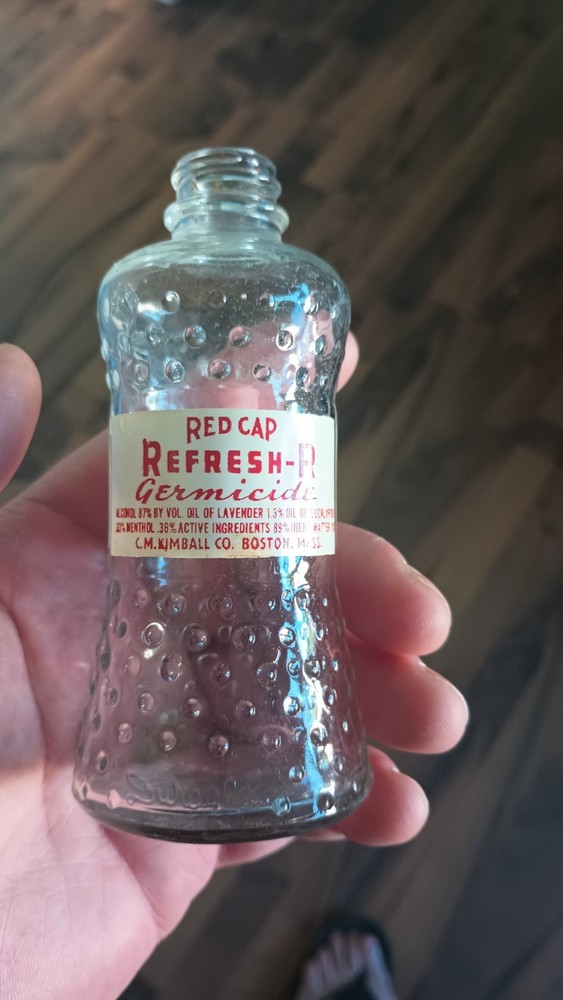 Red Cap Refresh-R Germicide Bottle Raised Hobnail