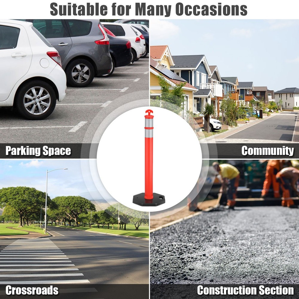 6 Pack 45" Orange Traffic Delineator Post Cone w/ Rubber Base & Reflective Bands
