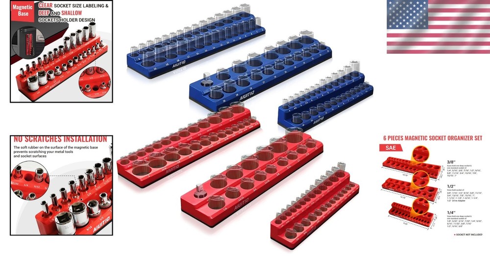 Durable 6-Piece Magnetic Socket Holder Set: Perfect for Standard & Deep Sockets