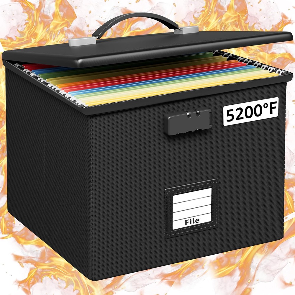 Fire Proof File Box for Documents - Portable Fireproof Document 1 PC, Black