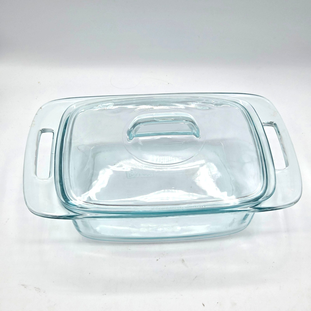Pyrex Easy Grab Handles Clear Blue Glass Rectangular Casserole Dish With Lid