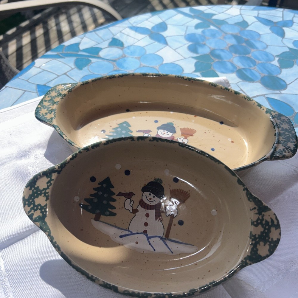 Christmas Snowman Stoneware Bakeware Casseroles Ceramic