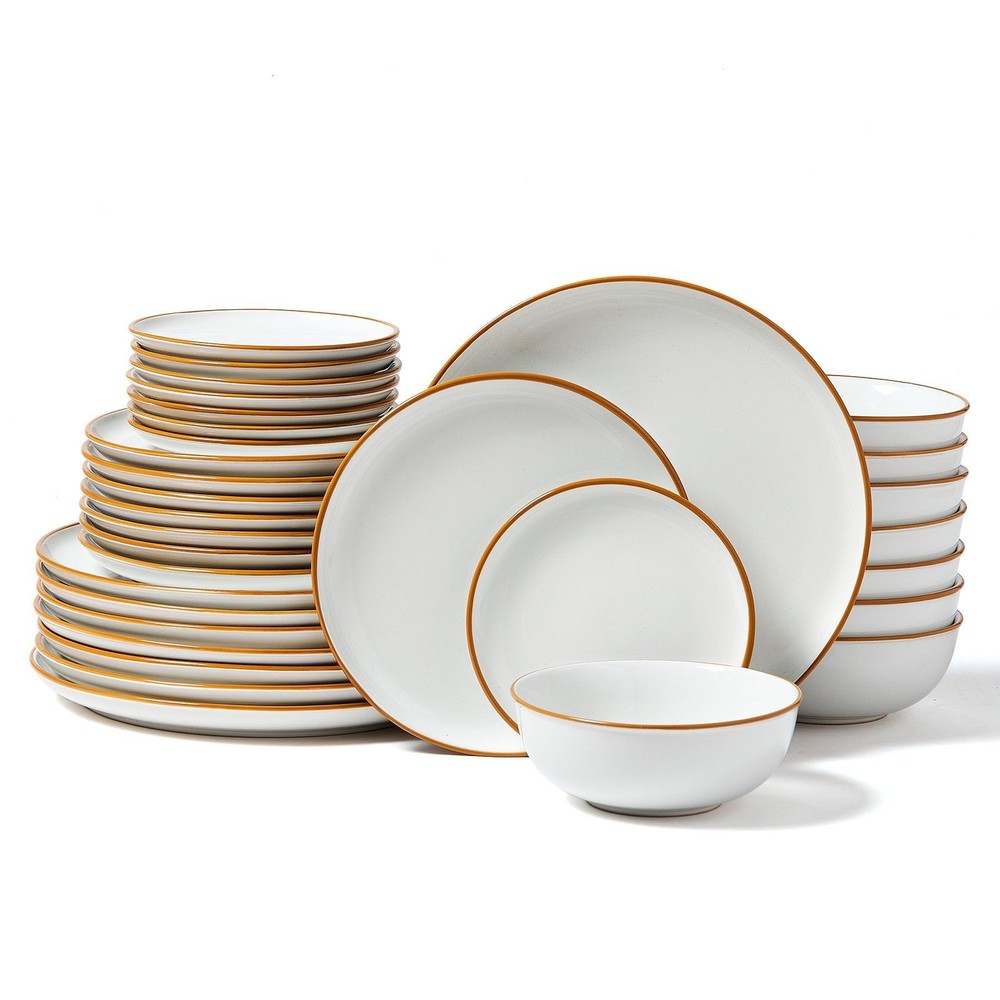 32-Pc Ceramic Place Setting Set for 8, White, 6.4–10.6in
