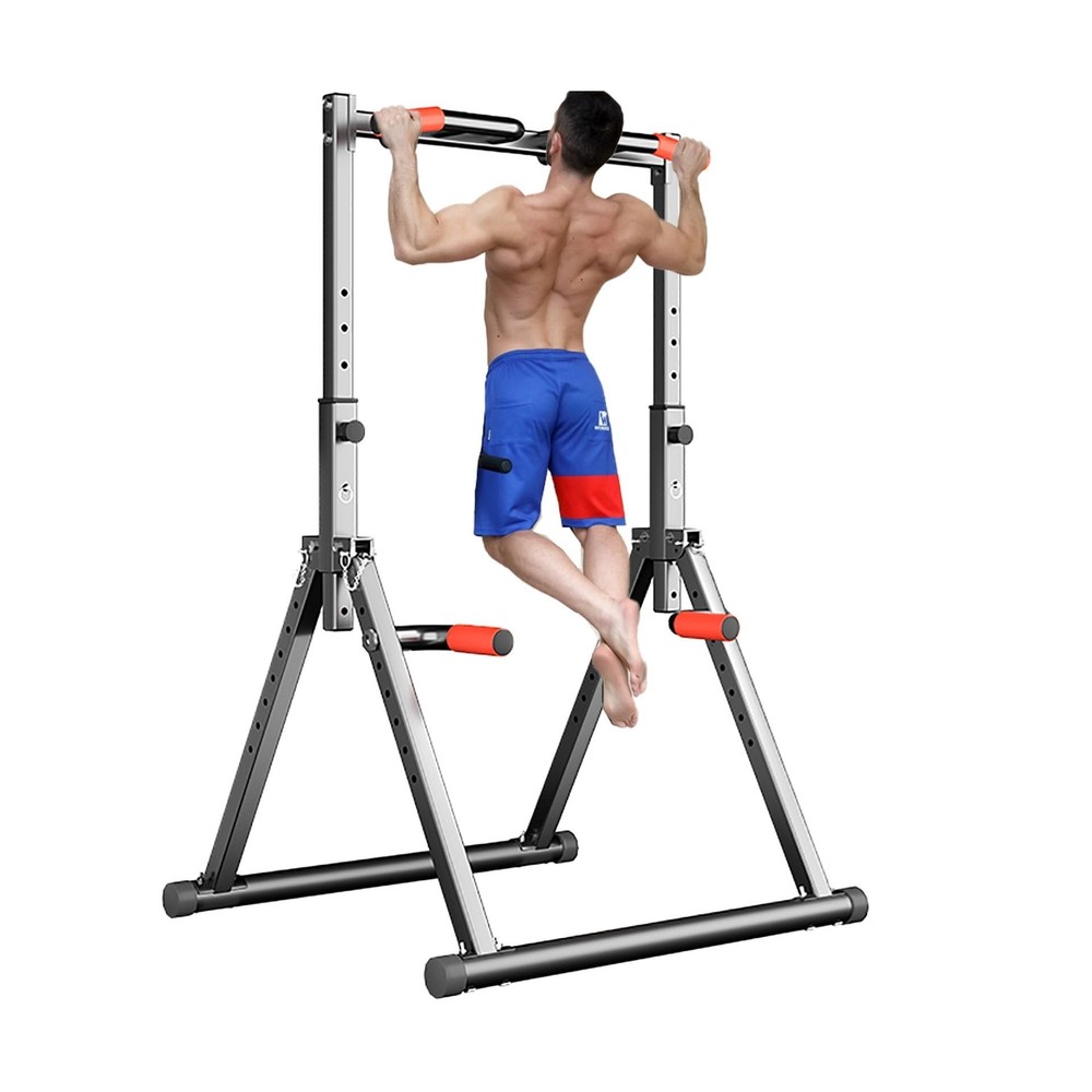 DOBESTS Foldable Power Tower Dip Station Pull Up Bar Station Adjustable Multi...