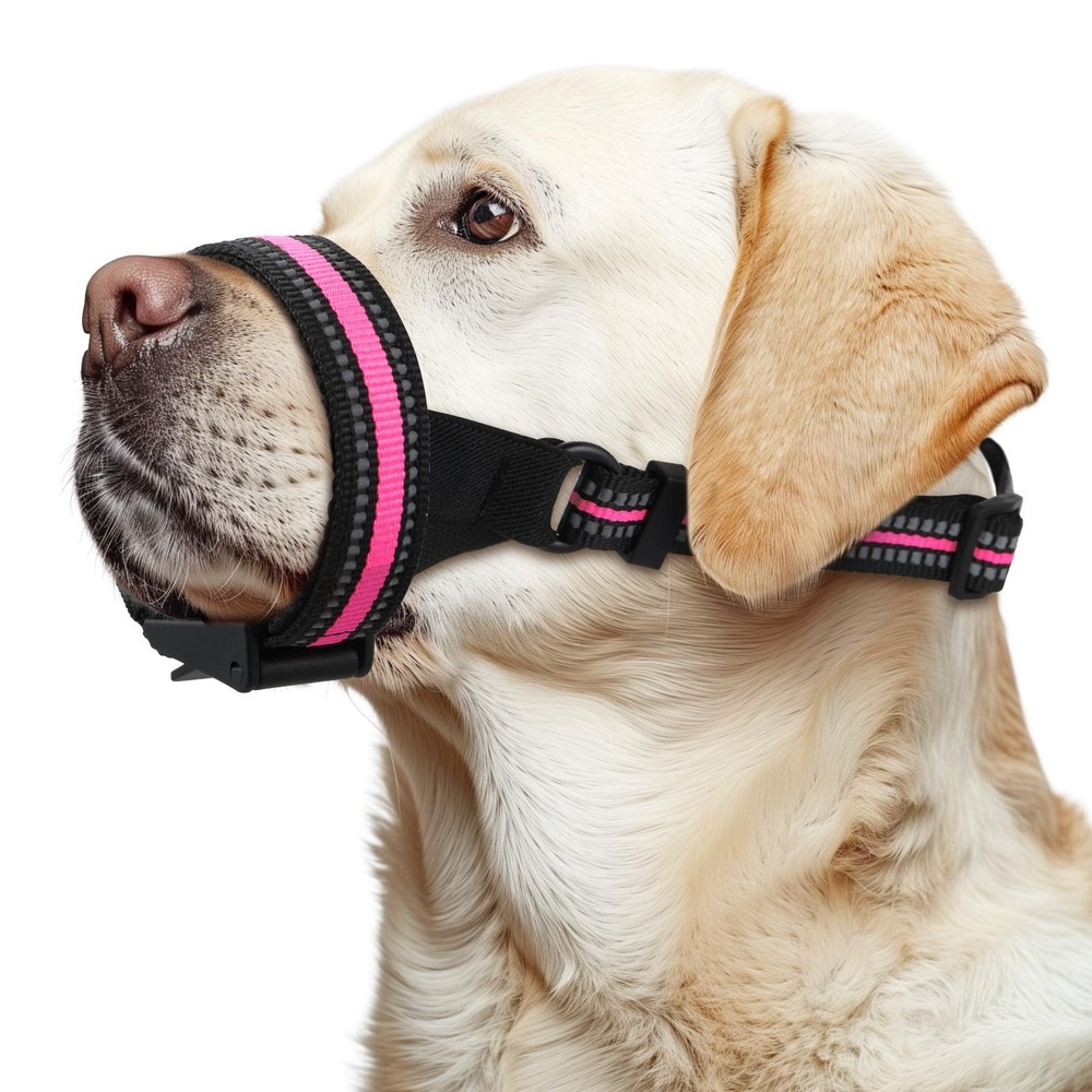 BONTHEE Dog Muzzle,Anti-Bite Adjustable Breathable Soft Muzzle for L, Pink