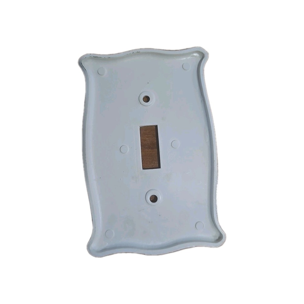 Vintage Plastic Single Light Switch Cover Ornate Shaped White With Blue...