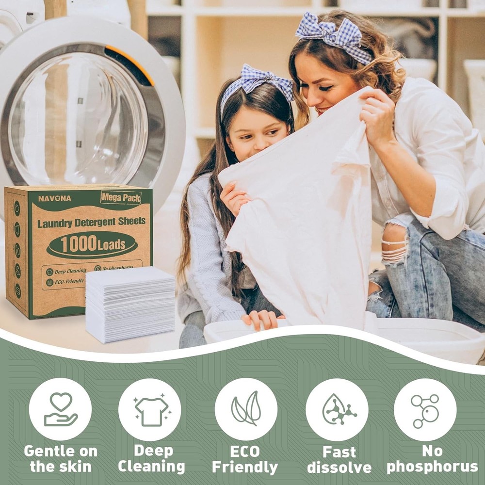 1000 Loads Mega Pack Laundry Detergent Sheets, Eco-friendly Laundry Sheets, Powe