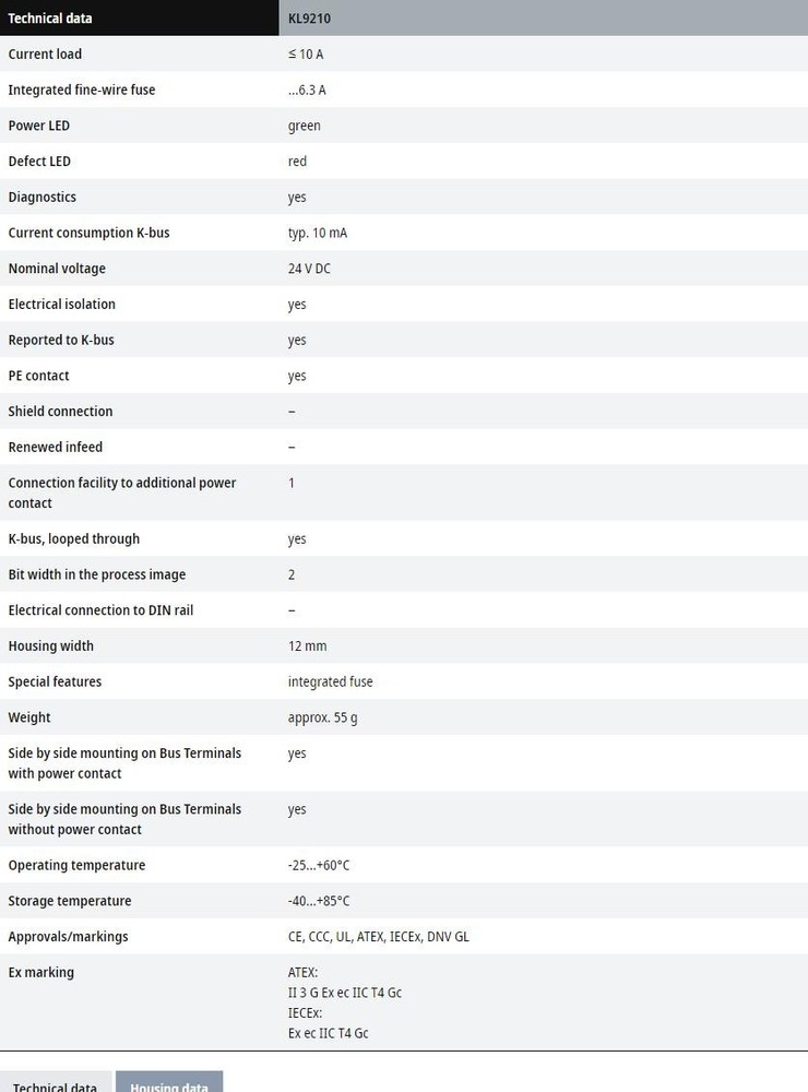 Beckhoff KL9210 Module 24V DC New