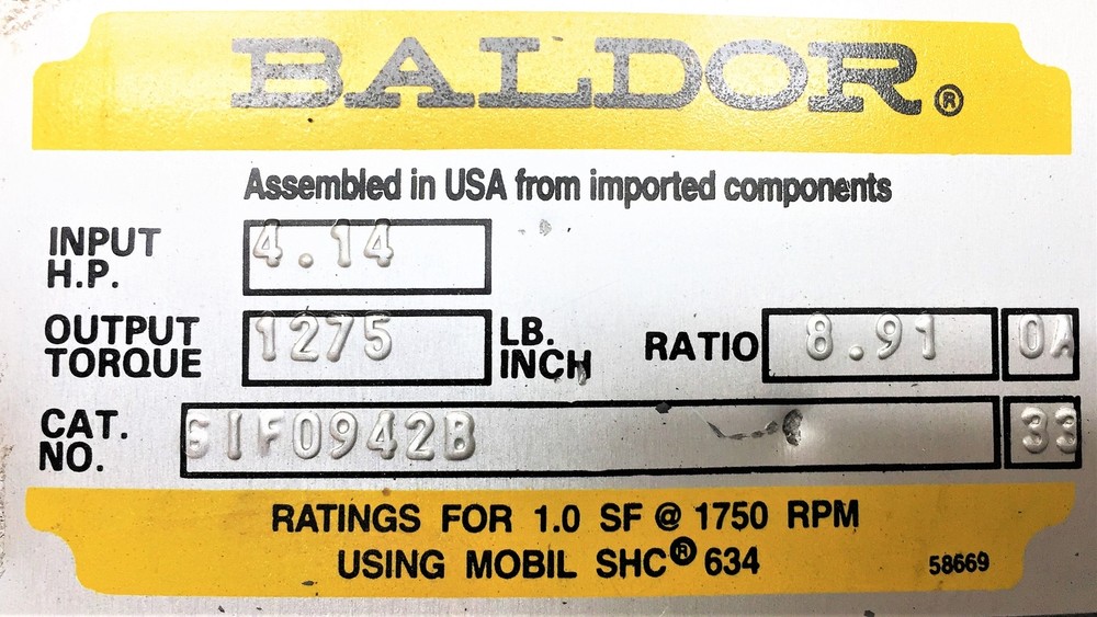 BALDOR Gearbox Speed Reducer GIF0942B NOS