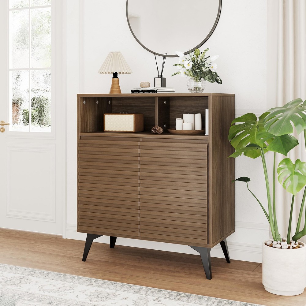 Console Table Buffet Cabinet with Storage, Wooden Credenza w/ Adjustable Shelves