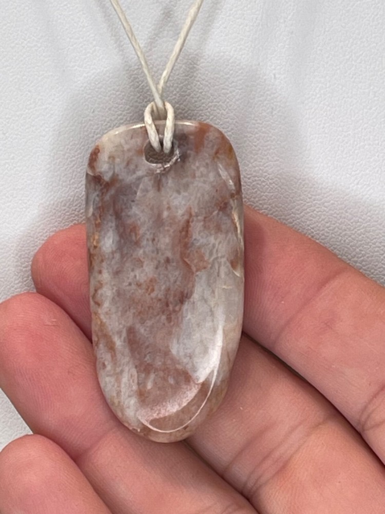 Handmade Natural Long Stone Necklace - Pink and White Ruby Quartz