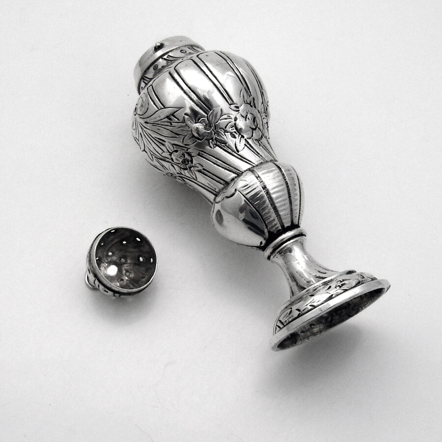Antique Engraved Footed Salt Shaker German Sterling Silver