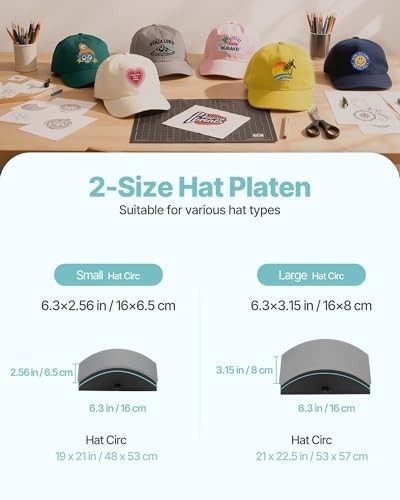 Hat Heat Press Machine with 2 Interchangeable Platens, Precise Temp Control for