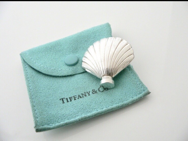Tiffany & Co Sterling Scallop Shell Chatelaine Perfume Bottle w/ Pouch-A2929