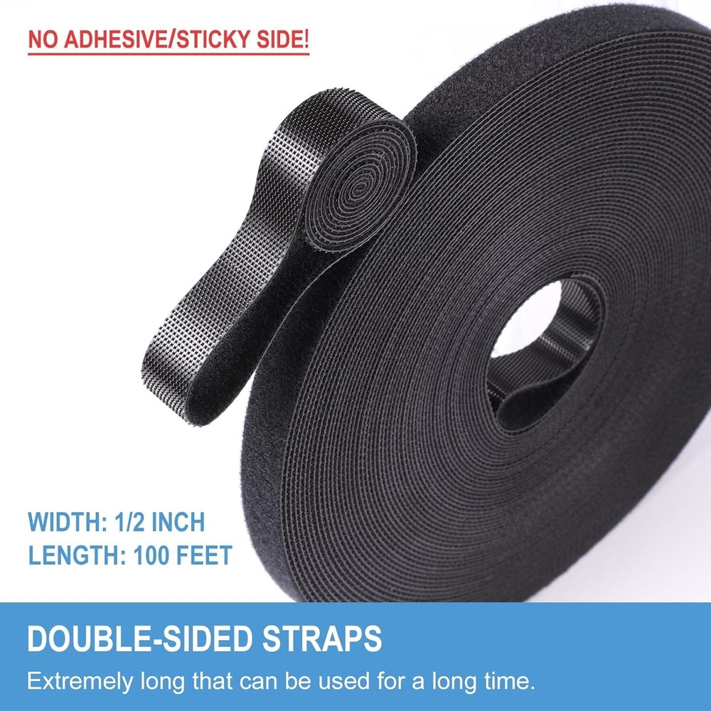 1/2In X 100Ft Hook and Loop Roll | Double-Sided Strips Self-Gripping Straps