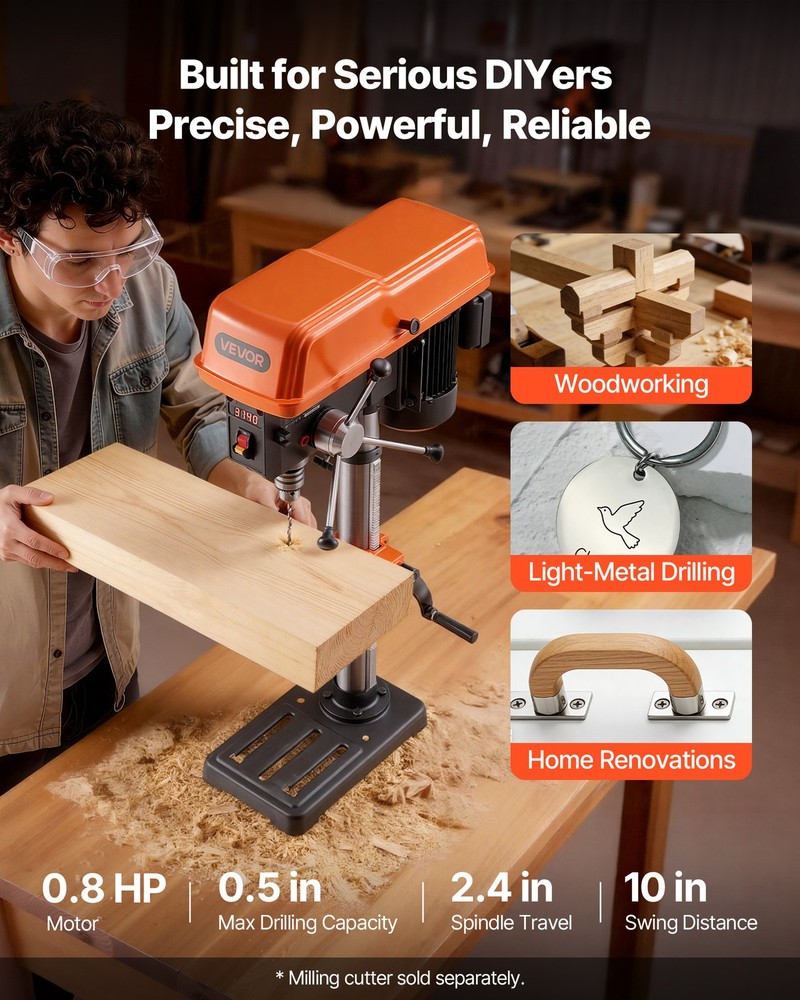 VEVOR 10-Inch Benchtop Drill Press Tabletop Drill Press 5 Amp Variable Speed
