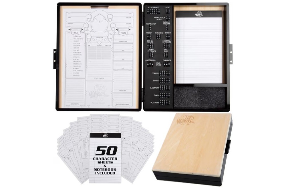 Monster Deluxe RPG Stat Tracker Light Wood DND Case Complete Read