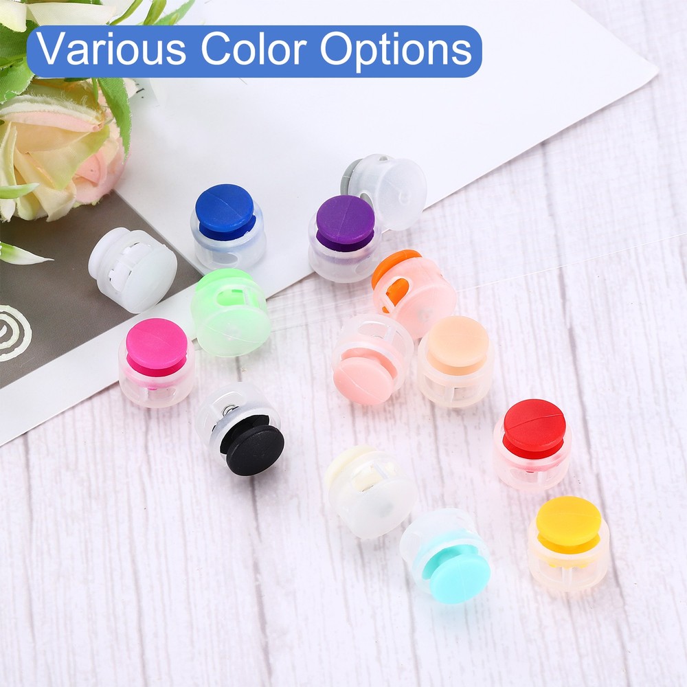 25Pcs Plastic Spring Cord Lock Double Hole Stopper Transparent Pink