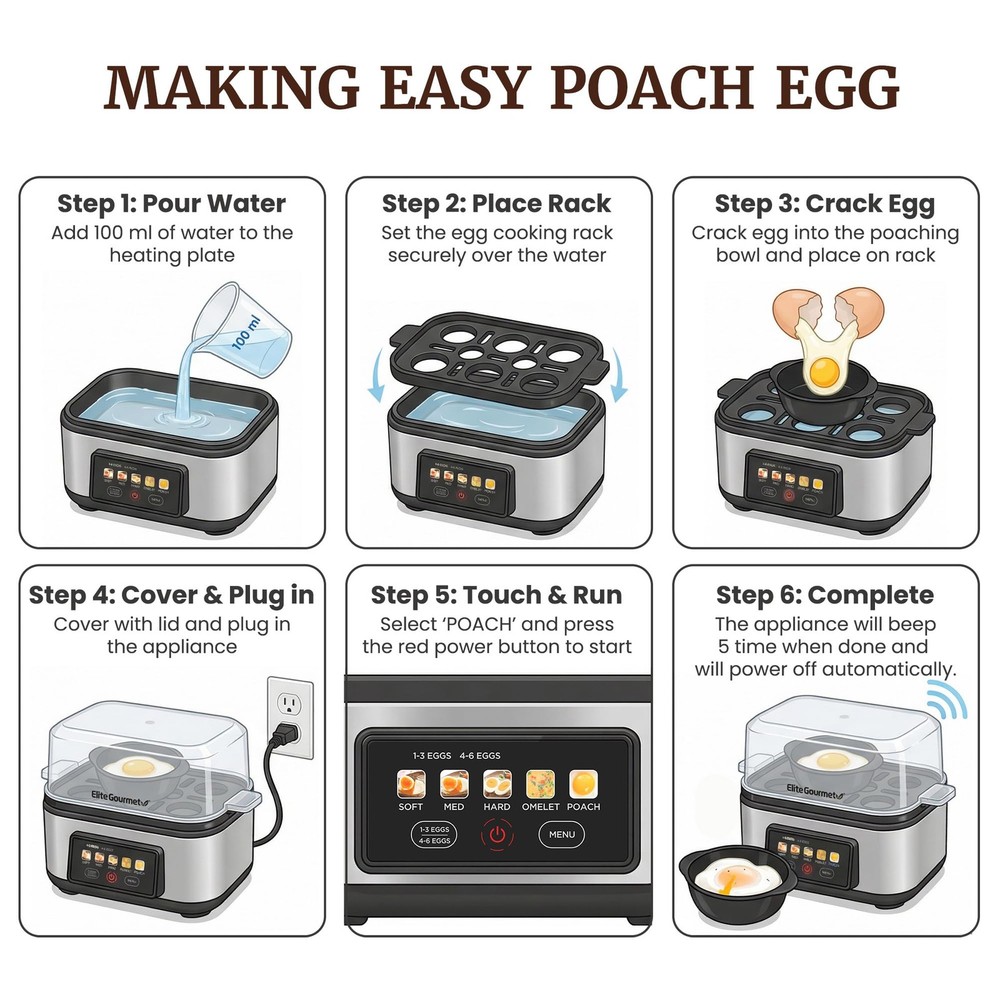 Digital Egg Cooker, 6 Egg Capacity, Soft/Medium/Hard Boiled, Poach & Omelet, ...