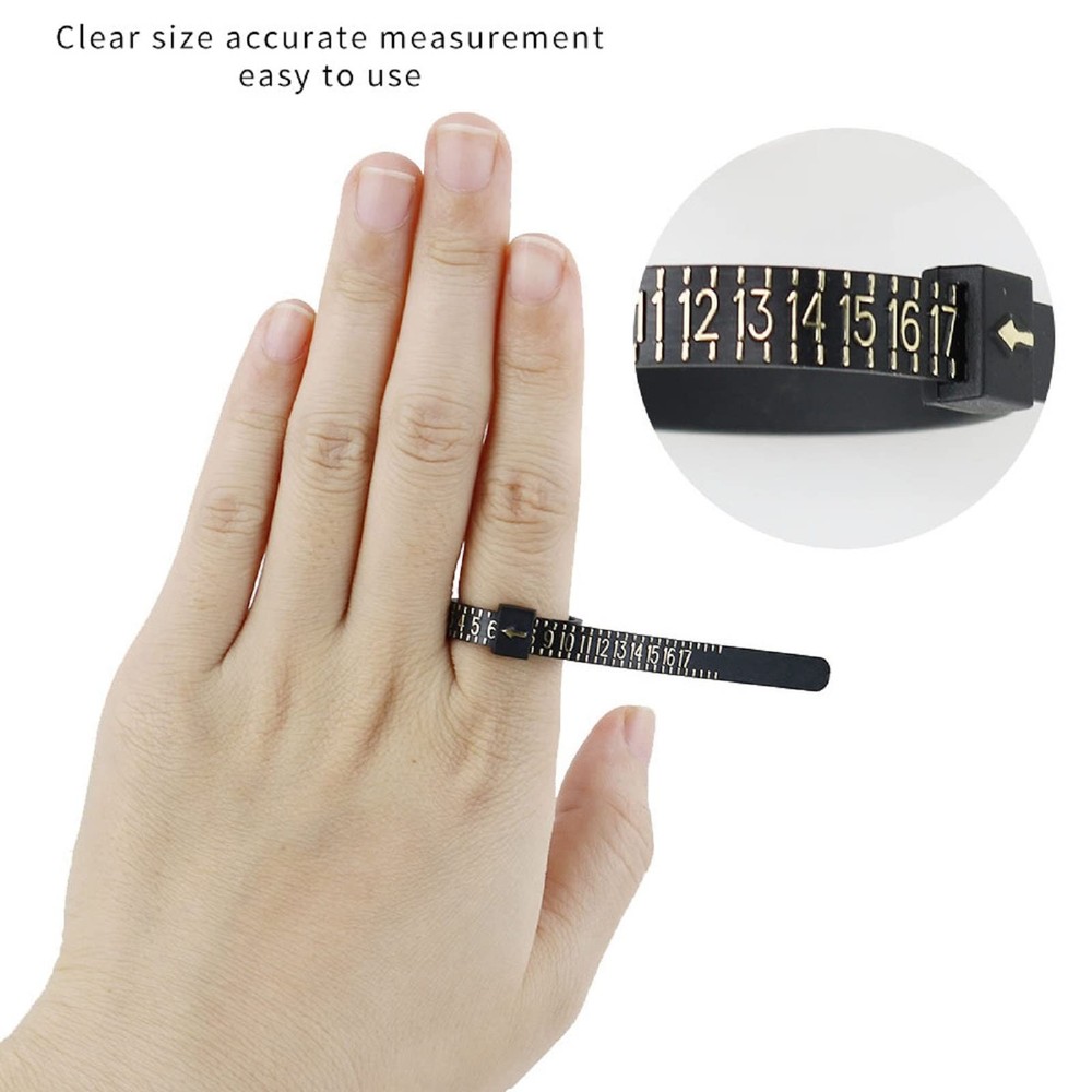 1 Pack US Ring Sizer Measuring Gauge, 1-17 Rings Size, Plastic Black