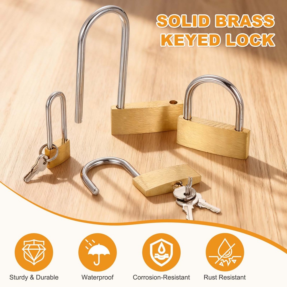 4Pcs Solid Brass Padlock with Key 2" Wide Body Small Locks Lock