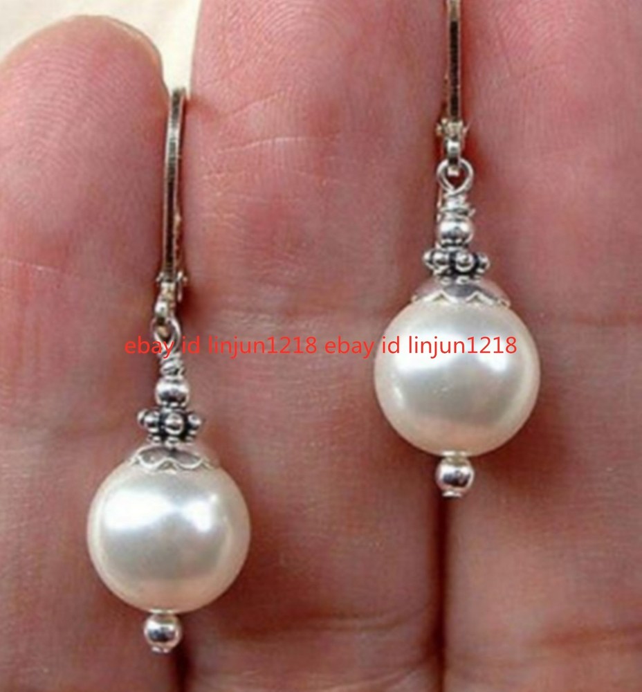 STERLING BALI WHITE SOUTH SEA SHELL PEARL LEAVERBACK DANGLE EARRING
