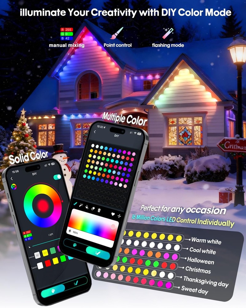 Permanent Outdoor Lights 100FT, RGB+IC Eave Lights with Remote APP Control, D...