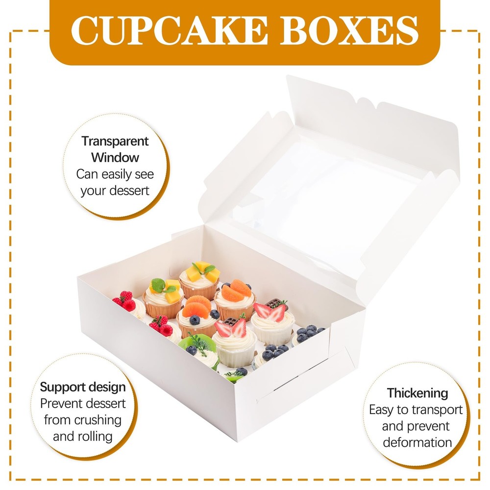 YunKo 15 Pack Dozen Cupcake Boxes White Cupcake Containers with Window Fit 12...