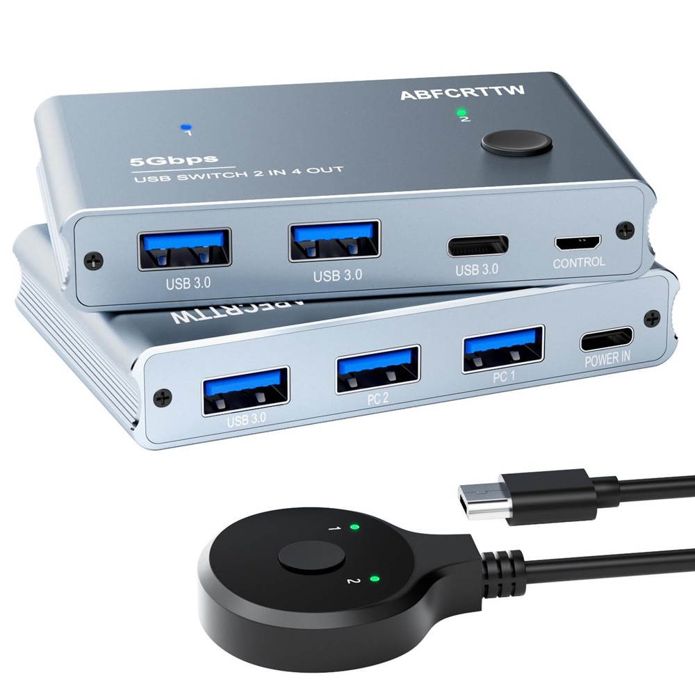 USB 3.0 Switch 2 in 4 Out with Desktop Controller, Aluminum USB Switch for 2 ...
