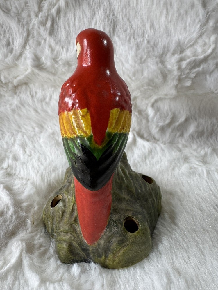 Estate Ceramic Parrot Flower Frog