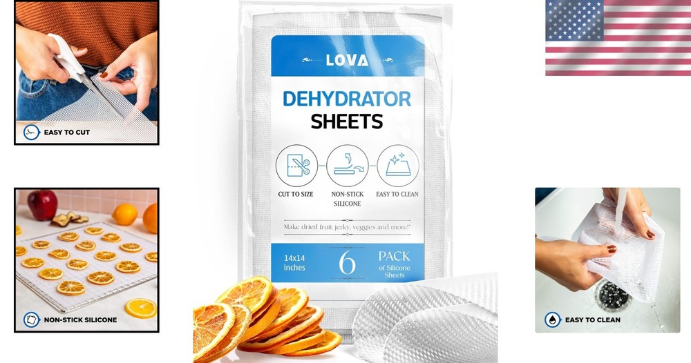 Customizable 14x14 Inch Silicone Dehydrator Sheets - 6 Pack for Fruit & Jerky