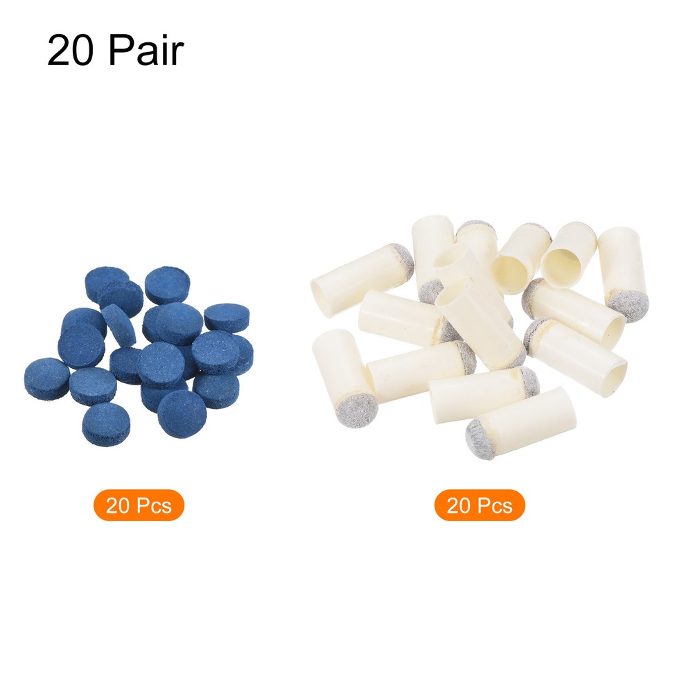 10mm Billiard Stick Tips Set, 20 Pair, Blue Grey