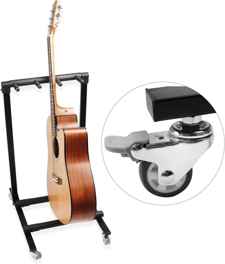Guitar Rolling Stand Multiple Instrument Stage Studio Display Rack Movable (3 Ho
