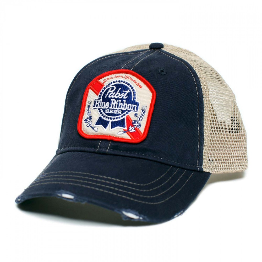 Pabst Blue Ribbon Patch Logo Trucker Hat Blue