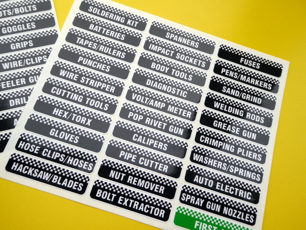 TOOLBOX TOOL CHEST Drawer LABEL stickers decals Identify workshop tools 2 SHEETS