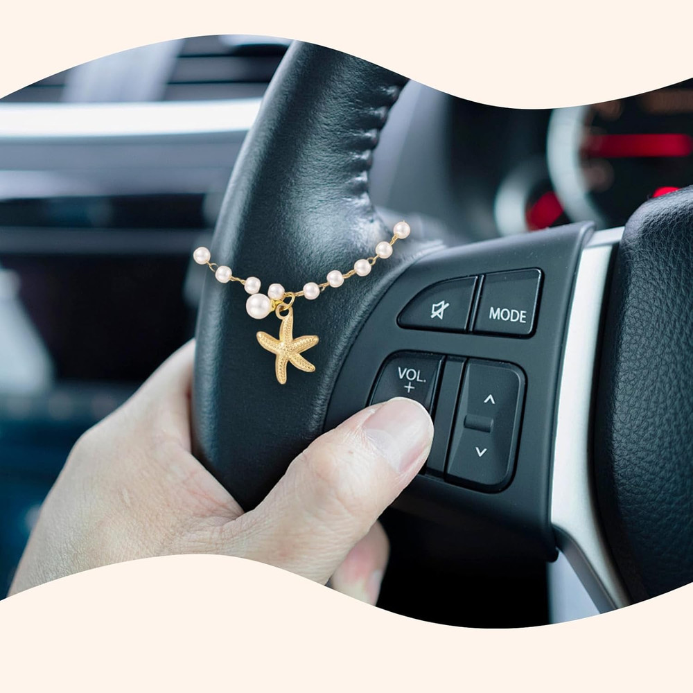 Steering Wheel Charm Accessory Starfish Peral Pendant Car Decor Rearview Mirror
