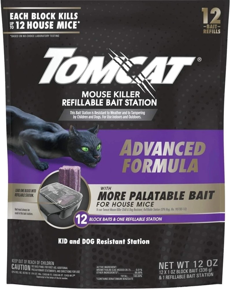 Tomcat Advanced Formula Mouse Killer with Refillable Bait Station + 12 Refills