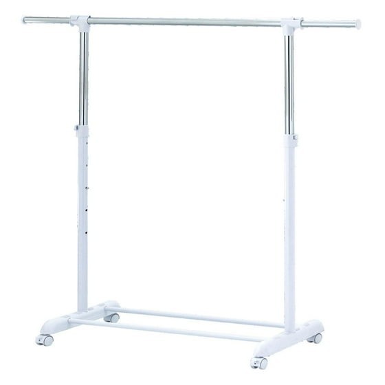 Set of 3 Space-Saving Rolling Clothes Racks Adjustable Height Chrome & White